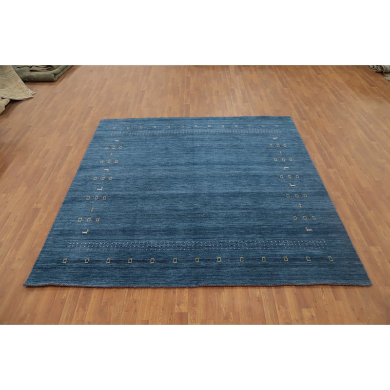Hand Knotted Oriental 100% Wool Carpet Tribal Animal Pictorial Navy Blue & Blues Gabbeh Area Rug - 8' 0'' X 8' 0''