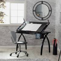 Studio Designs Futura Black Glass Top Drafting Table with Storage - On ...
