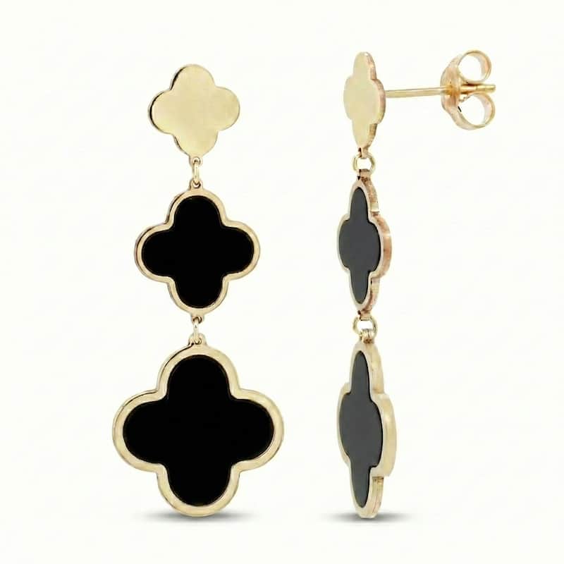 Italian Gold 14K Yellow Gold Dangle Clover Earrings 1.50 Inch Drop - Made in Italy 2.60 gms