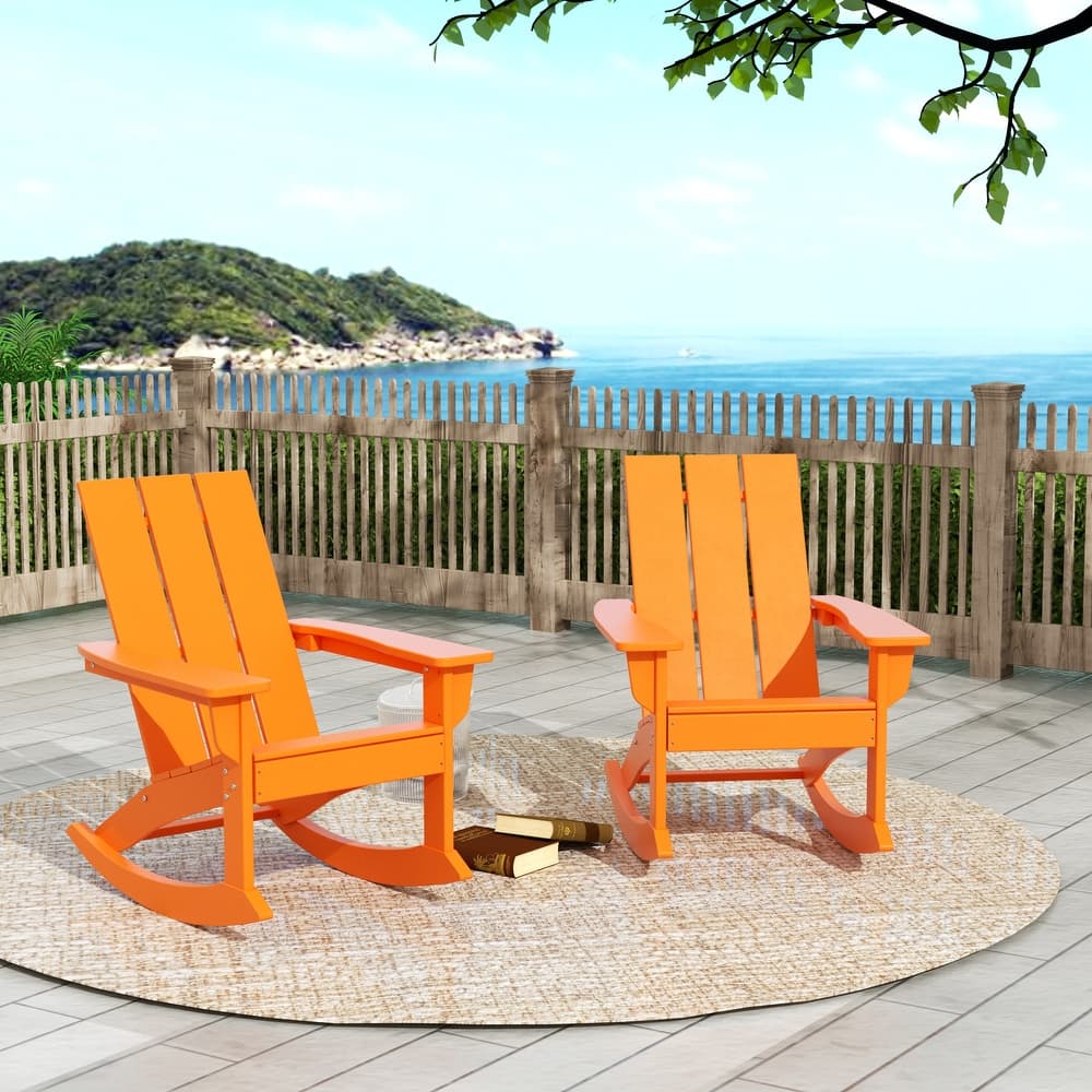 Shoreside Modern Eco-Friendly All Weather Poly Adirondack Rocking Chairs (Set of 2)