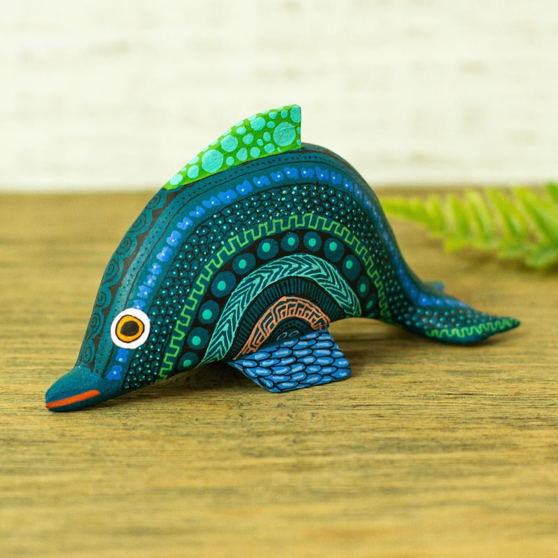 Novica Handmade Ocean Dolphin Wood Alebrije Sculpture