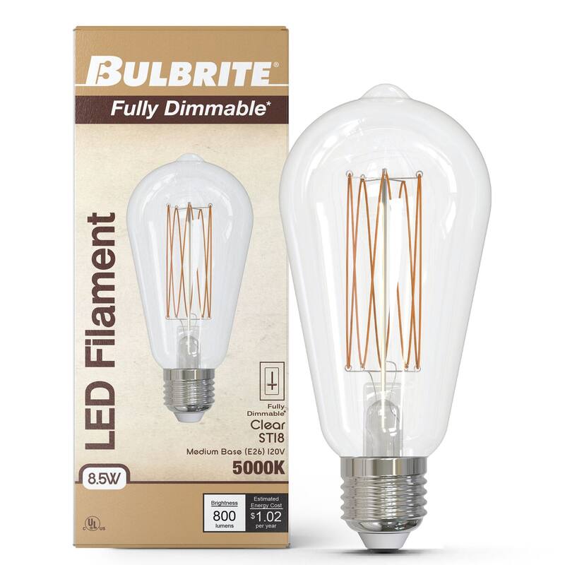 Bulbrite Pack of (2) 8.5 Watt Dimmable Clear Filament ST18 Medium (E26) LED Bulb