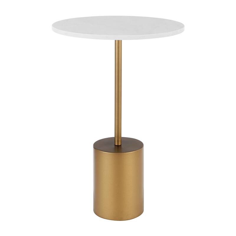 Danya B. Fritz Midcentury Modern Pedestal Side Accent Table with Gold Metal Base and Genuine White Marble Stone Tabletop
