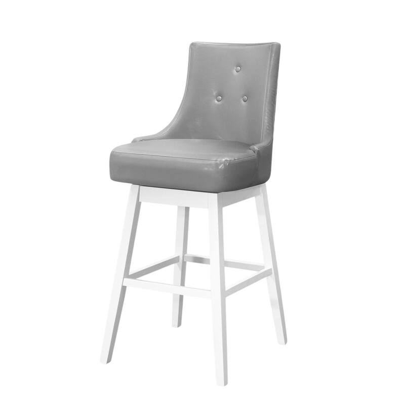 HomeRoots Set of Two 29 " Gray And White Faux Leather And Solid Wood Swivel Bar Height Bar Chairs