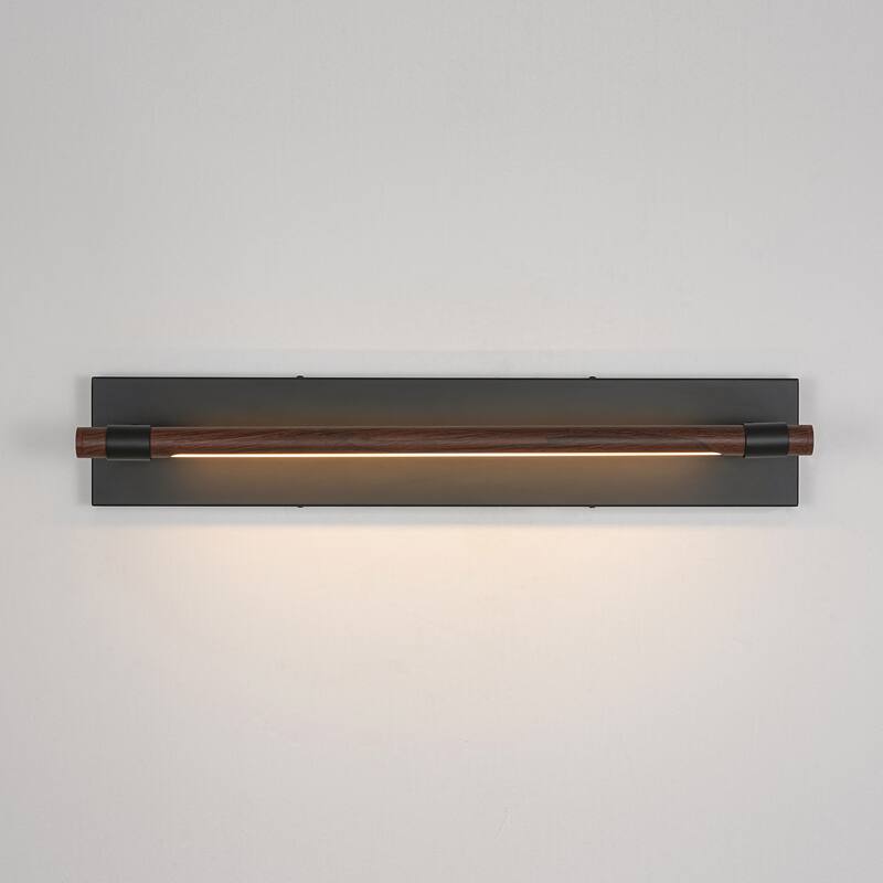 23.6" W Modern Rotatable Linear LED Dimmable Wall Sconce in Matte Black and Wood Grain Finish for Hallway or Bathroom