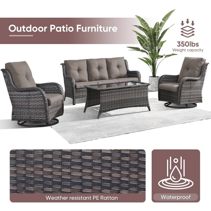 Gymojoy 4-Piece Patio Sofa with Swivel Glider Chair Set