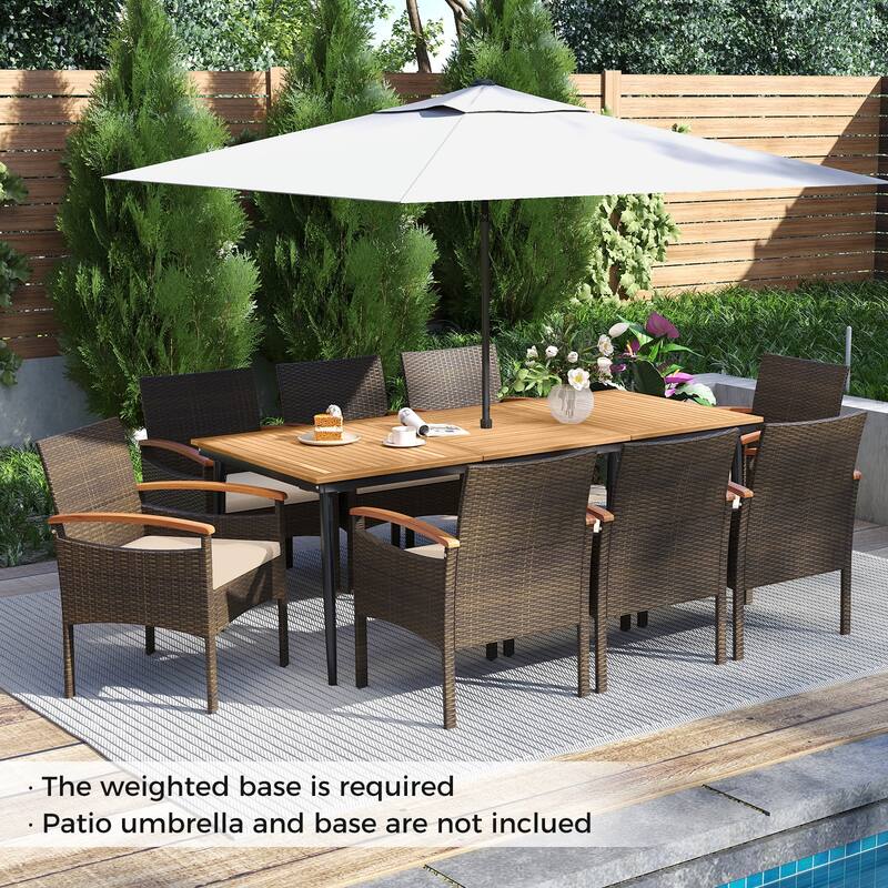 Gymax 9PCS Patio PE Wicker Dining Set w/ Cushions & 1.9'' Umbrella