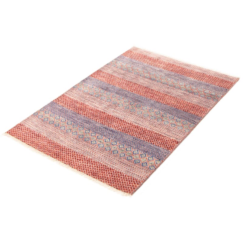 ECARPETGALLERY Hand-knotted Silk Shadow Red Wool Rug - 4'1 x 5'5