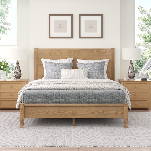 Solid Wood Panel Platform Bed with Headboard - Queen