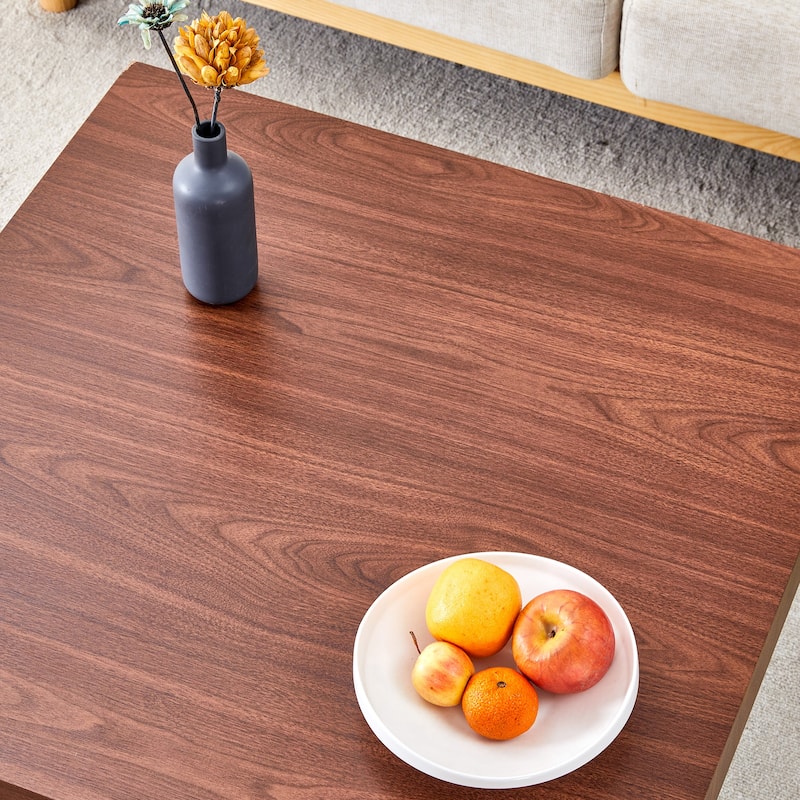 Walnut Colored Square Mdf Coffee Table - 31.5"X31.5"With Tempered Glass Legs.Density Board Sticker,Reinforced Glass Legs