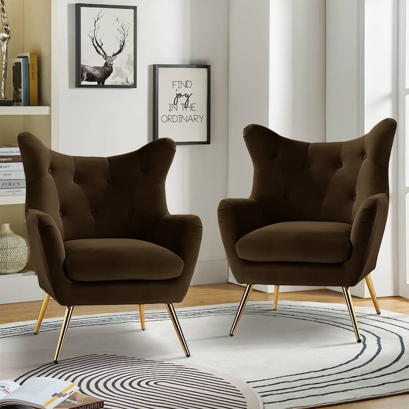 Eusebio Modern Velvet Accent Chair with Tufted Wingback for Living Room Set of 2 by HULALA HOME