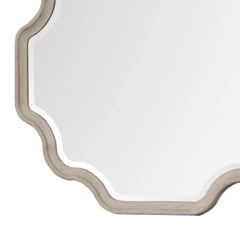 Fea Dresser Mirror, Natural Oak Brown Solid Wood, Scallop Edges, 40x47 - Natural Oak Brown