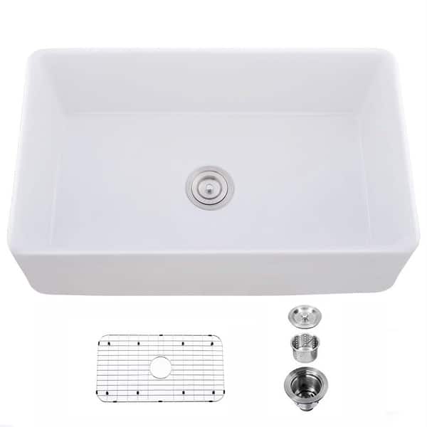 slide 7 of 6, DORNBERG 33" x 20" Salena Farmhouse Kitchen Sink with Basket Strainer White