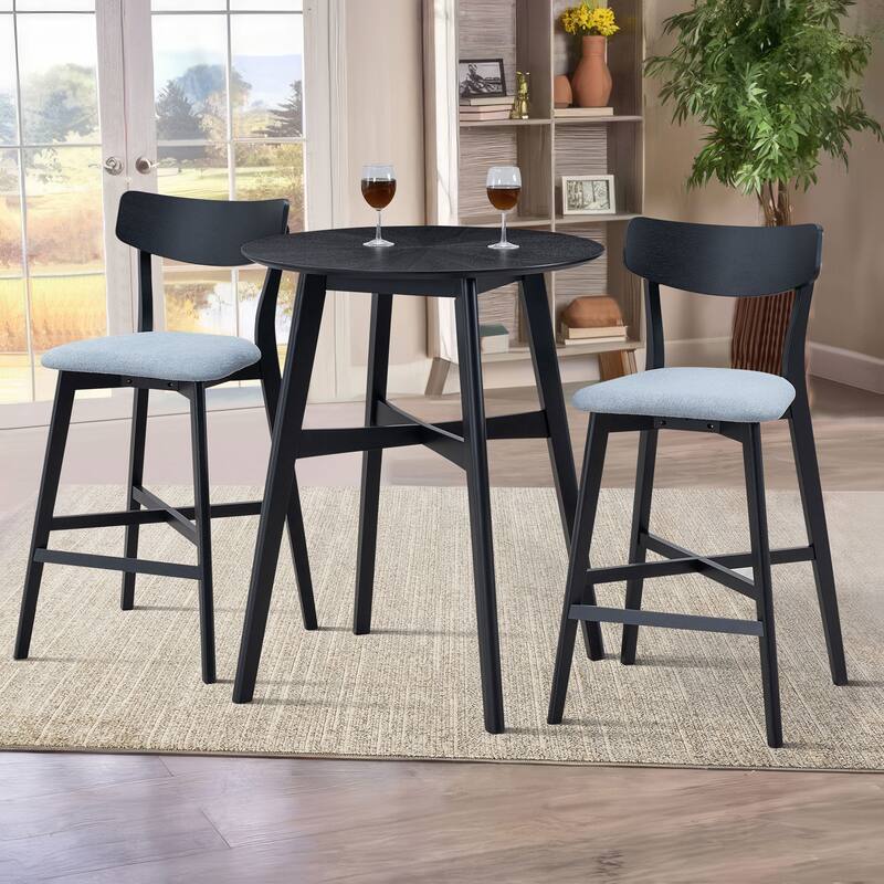 Modern 3-Piece Dining Set with Round Counter Height Bar Table & 2 Upholstered Chairs