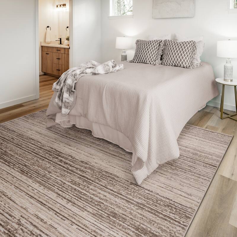 Gertmenian Flora Transitional Casual Modern Soft High-Low Polypropylene Polyester Indoor Area Rug Collection - 5' 3" x 7' - Osian Beige - Rectangle