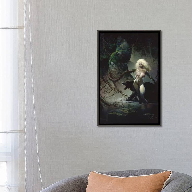 iCanvas "Princess And The Panther" by Frank Frazetta Framed