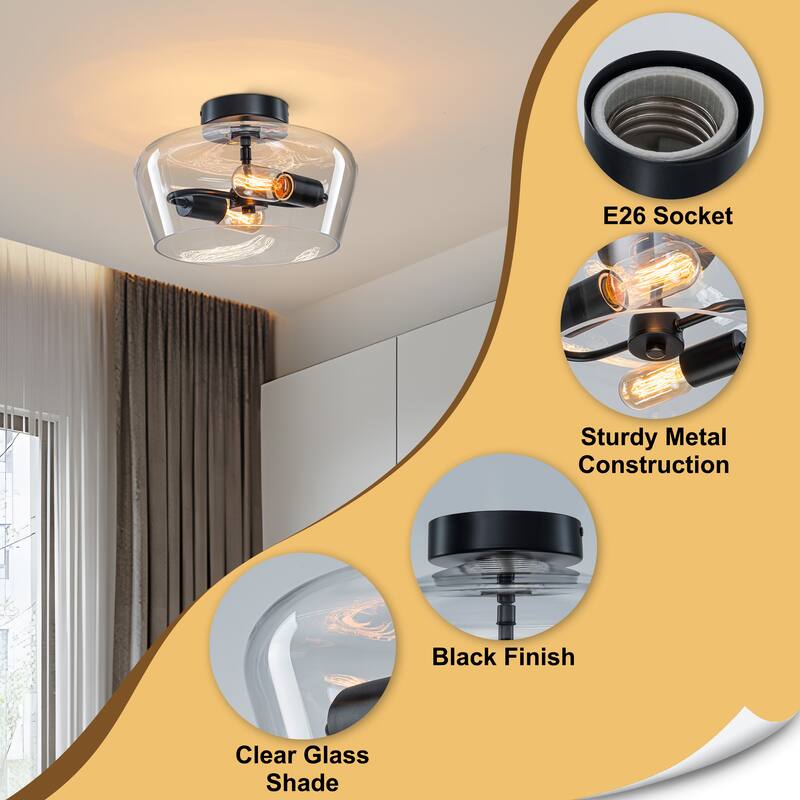 Starsky 2-Light Contemporary Drum Glass Semi Flush Mount