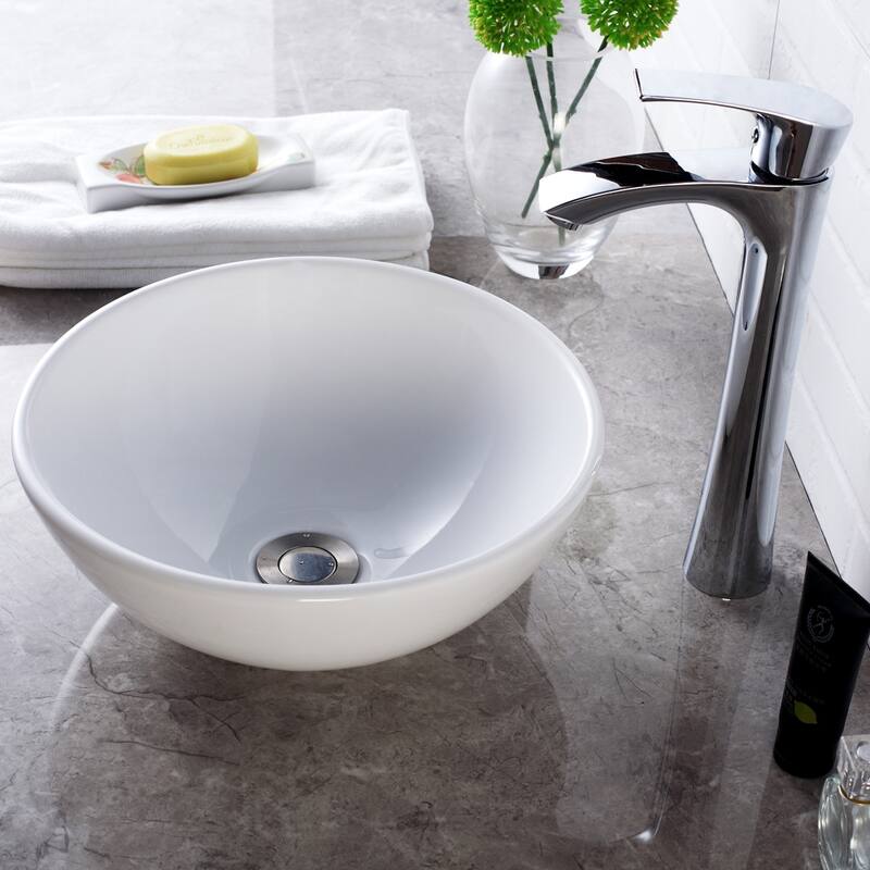 13 in. x 13 in. Round Bowl Modern Bathroom Above in White Porcelain Ceramic Vessel Vanity Sink Art Basin - 13"L x 13"W x 5"H