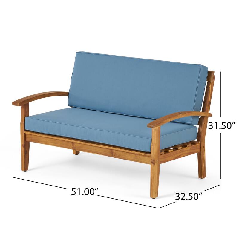2 Piece Acacia Wood Chat Set with Coffee Table and Water Resistant Cushion