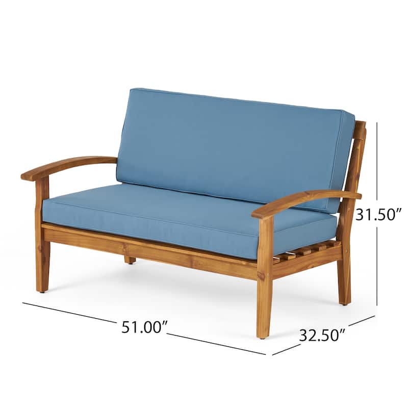Acacia Wood Loveseat with Coffee Table Set 51W Outdoor Patio Water Resistant Cushions