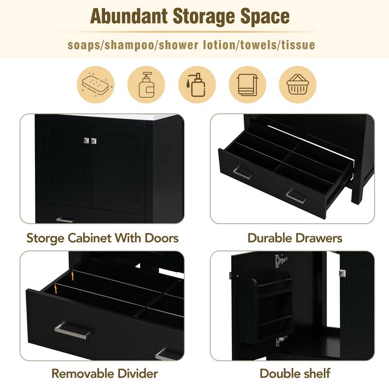 Bathroom Vanity with Single Sink, Bathroom Storage Cabinet with 2 Doors and 1 Drawer, Bathroom Vanities with Solid Wood Frame