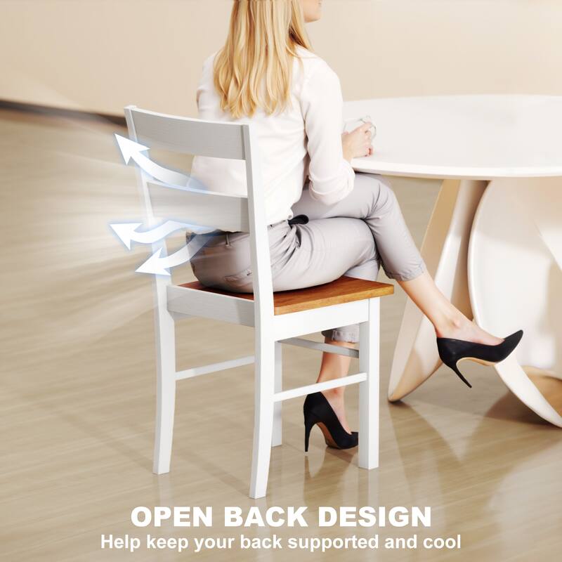 Set of 2 Dining Chairs Light Grey Teak Rubber Wood Armless Open Back Kitchen Seating - 15.7" W x 19.9" D x 34.8" H