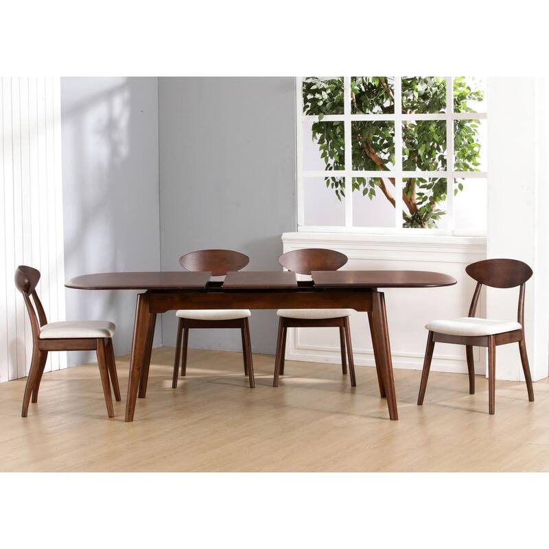 Furniture of America Abigail VII Mid-Century Modern 5-Piece Rich Walnut Solid Wood 79-inch Extendable Dining Set