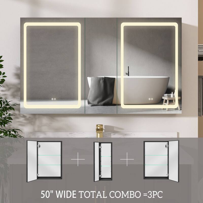 ZEAFIVE LED Black Bathroom Medicine Cabinet Surface Mount Defog Medicine Cabinet 3 Lights Dimmable