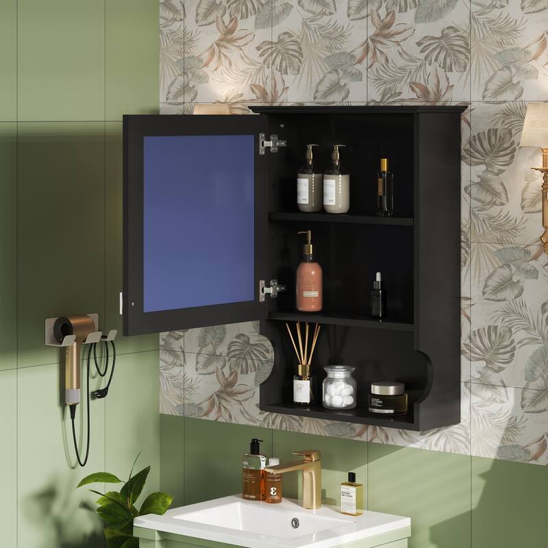 GDFStudio - Larenta Modern Wall-Mounted Bathroom Medicine Cabinet with Mirror, Adjustable Shelves & Half-moon Silhouette - 20"W