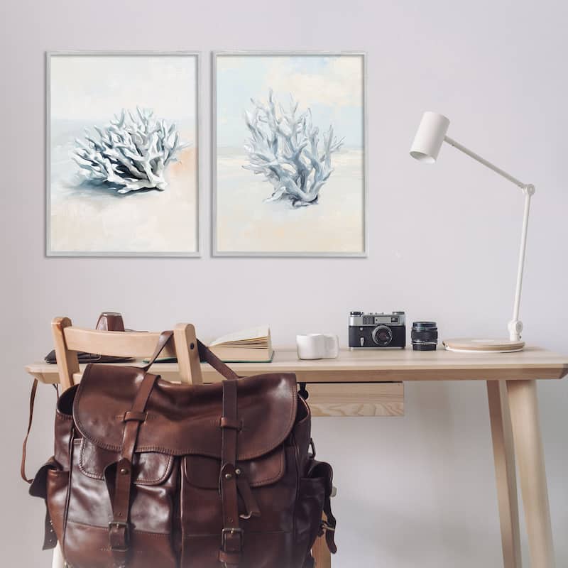 Stupell Faded White Coral Branches Framed Giclee Art Design By Ramona Murdock (Set of 2)
