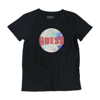 GUESS Womens Planet Logo Graphic T-Shirt,, Black, X-Small