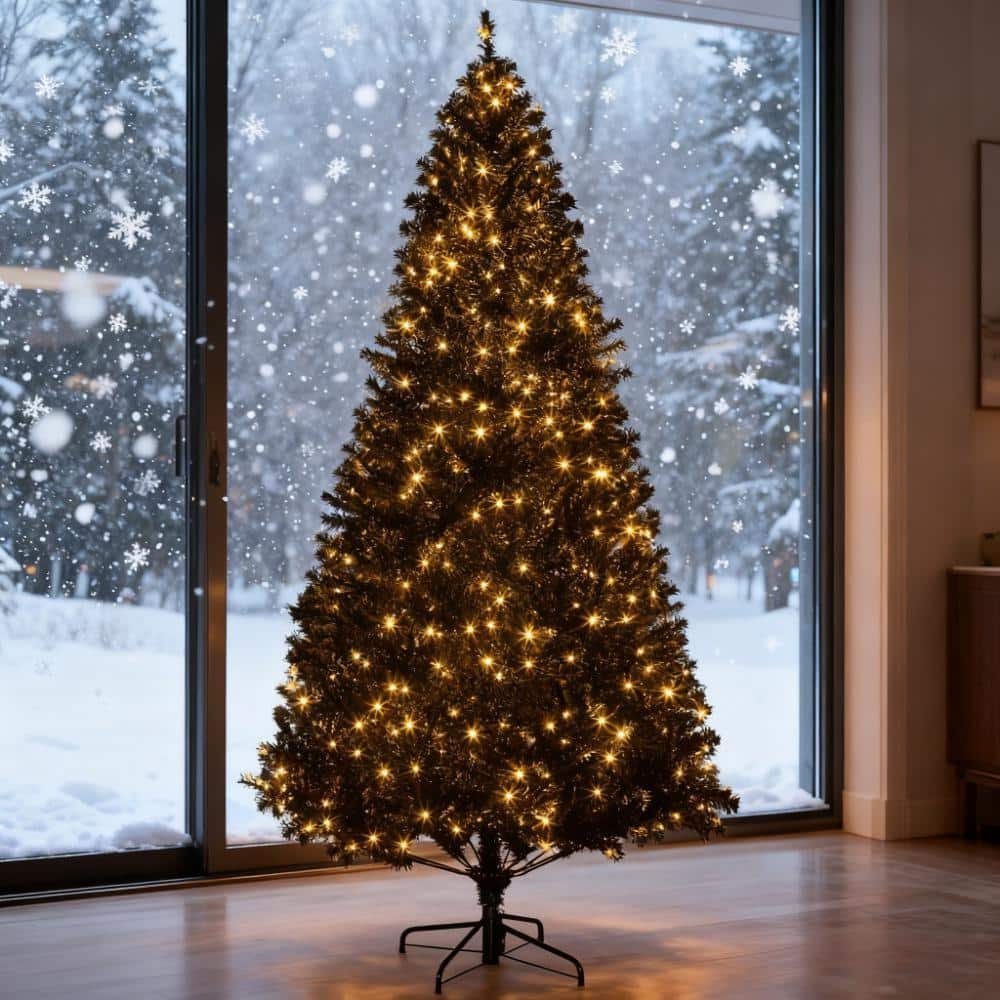 Pre-Lit Artificial Christmas Tree - Holiday Decor, Easy Assembly - Black