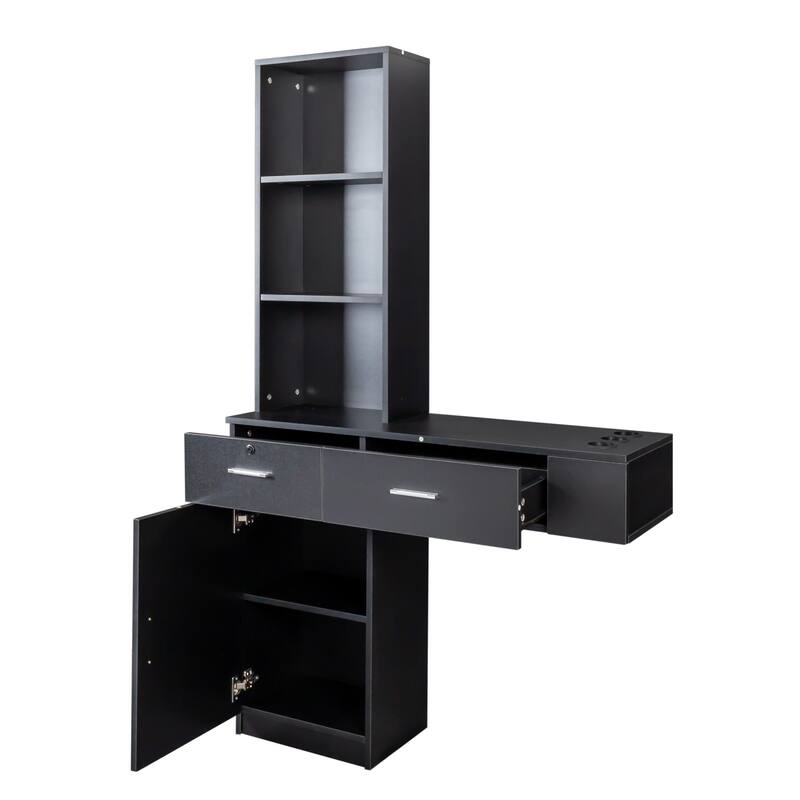 GDF Studio - Sandra Modern 66.93" Tall Hair Desk with Multi-Layer Storage and 2 Drawers