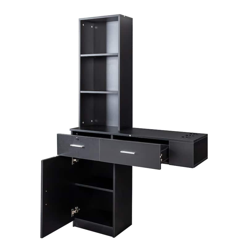Roomfitters Modern Vanity Table with Storage Shelves, Multi-Layer Makeup Desk with Drawers and Cabinet