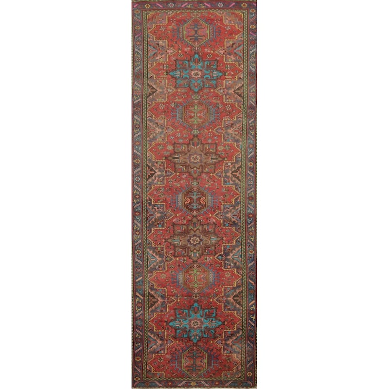 Hand Knotted Oriental 100% Wool Carpet Traditional Geometric Red Tabriz Runner Rug - 14' 11'' X 3' 8''