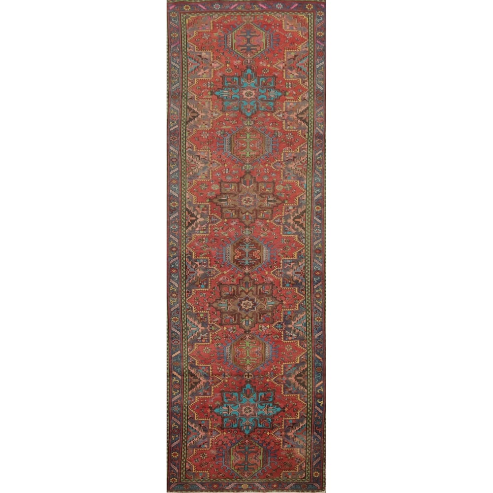 Hand Knotted Oriental 100% Wool Carpet Traditional Geometric Red Tabriz Runner Rug - 14' 11'' X 3' 8''