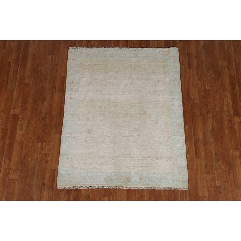 Hand Knotted Oriental 100% Wool Carpet Traditional Geometric Beige & Ivories Art Deco Area Rug - 4' 11'' X 4' 0''
