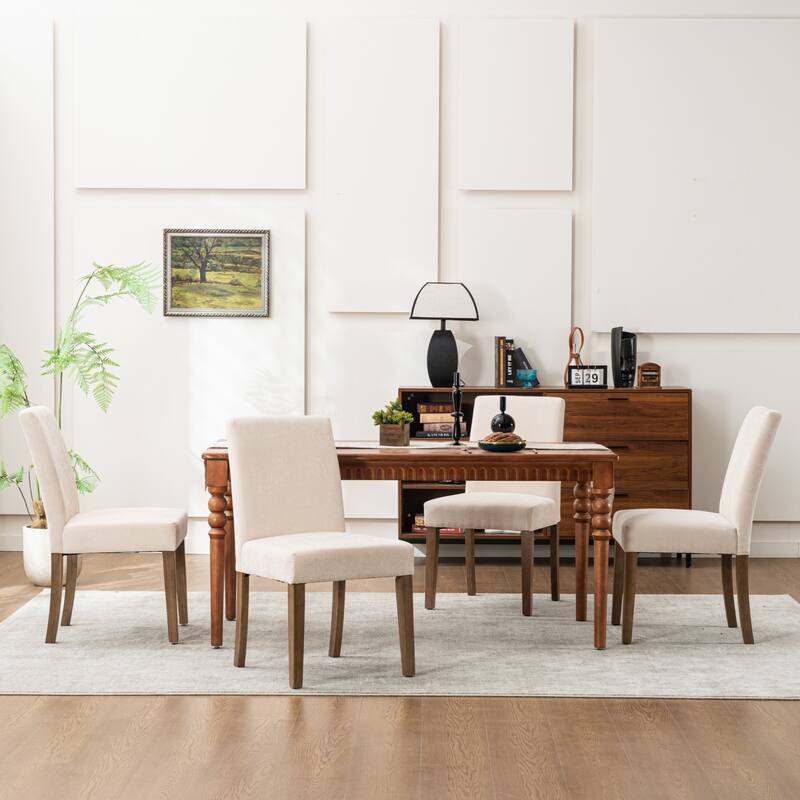 Upholstered Modern Dining Chairs, Linen Fabric Side Chairs Set of 2