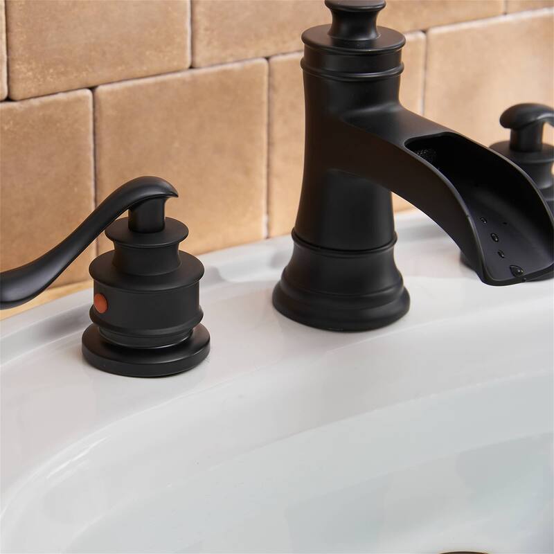 Double Handle Widespread Bathroom Faucet With Drain Assembly Waterfall Bathroom Sink Faucets 3 Holes 8 Inch Modern Vanity Taps