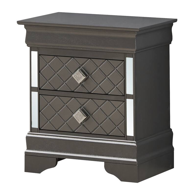 Metallic Black Modern Nightstand with Drawers