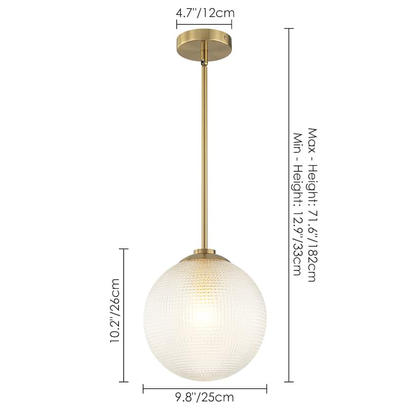 1-Light Modern Black/Gold Grid Textured Glass Pendant Kitchen Island Lights