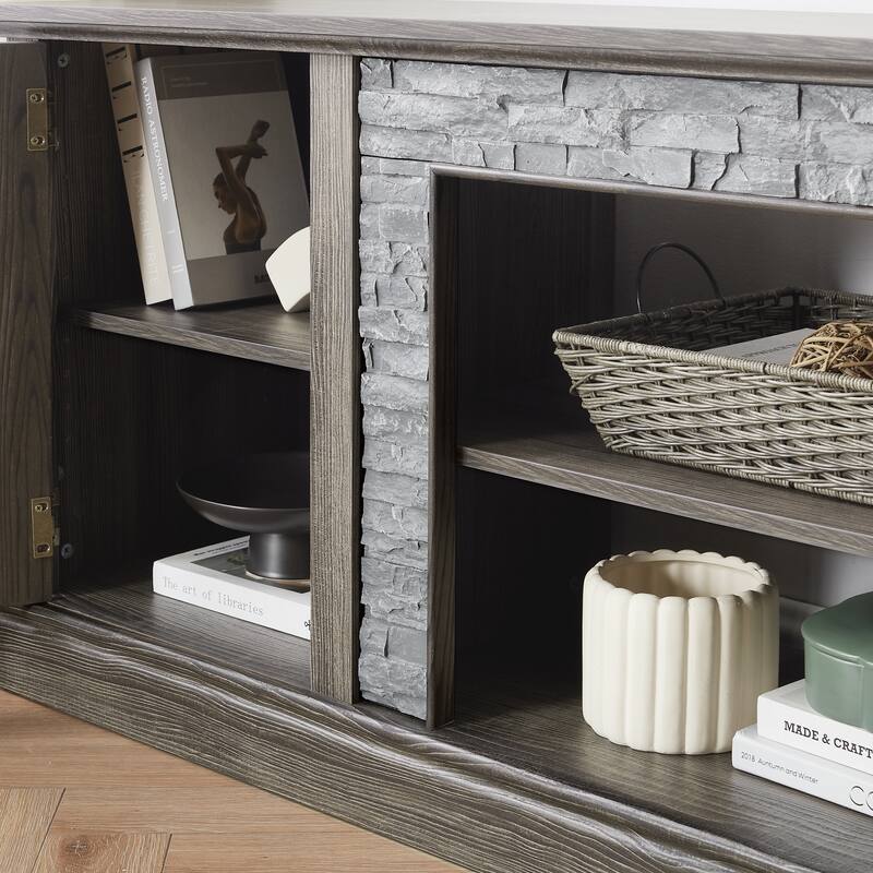 Faux Stone TV Stand TV Console for TVs up to 75", Large Entertainment Center Media Storage Cabinet with Adjustable Shelves