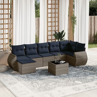 vidaXL 8 Piece Patio Sofa Set with Cushions Grey Poly Rattan - 24.4 x 24.4 x 27.2 (W x D x H)
