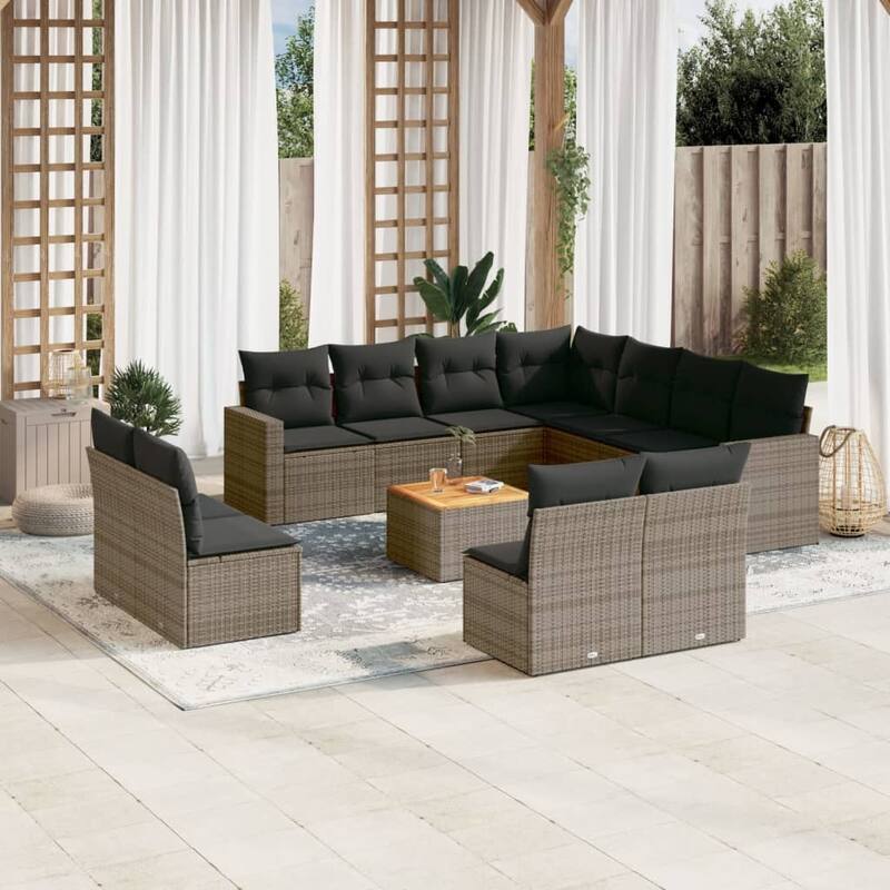 vidaXL Patio Sofa Set with Cushions Outdoor Furniture 12 Piece Poly Rattan - 21.7 x 21.7 x 14.6 - Grey