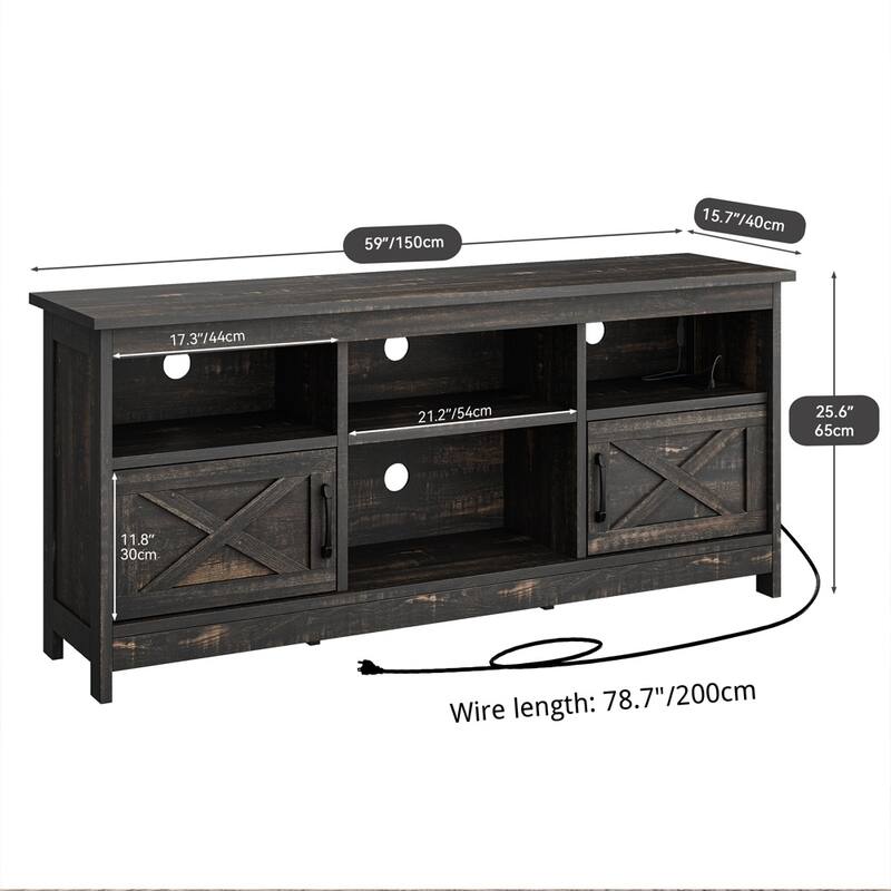Farmhouse TV Stand with Power Outlet Entertainment Center LED Light - 58 inches