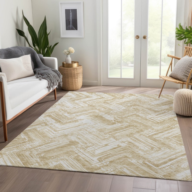 Machine Washable Indoor/ Outdoor Chantille Modern Chevron Rug - Beige - 2'6" x 3'10"