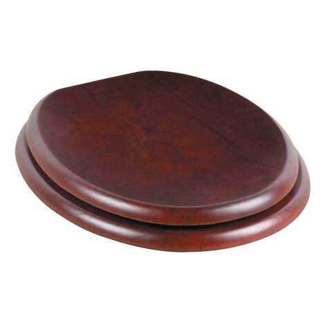 Wooden Round Toilet Seat with Lid Cherry Finish Seats with Brass PVD Hinges and Non Slip Bumper Stabilizers Renovators Supply