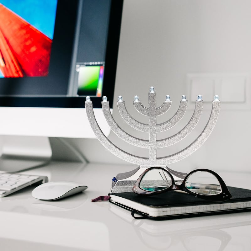 6" Battery Operated Light it Anywhere Silver Tone Go Menorah