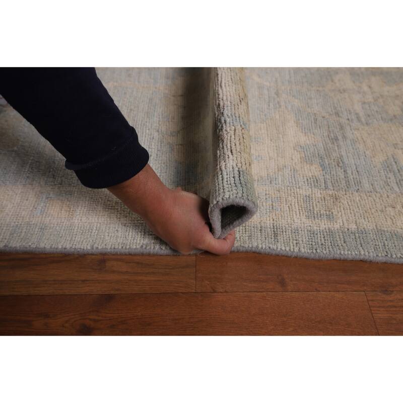 Vegetable Dye Blue Oushak Turkish Rug Handmade Oriental Wool Carpet - 8'10"x 11'8"