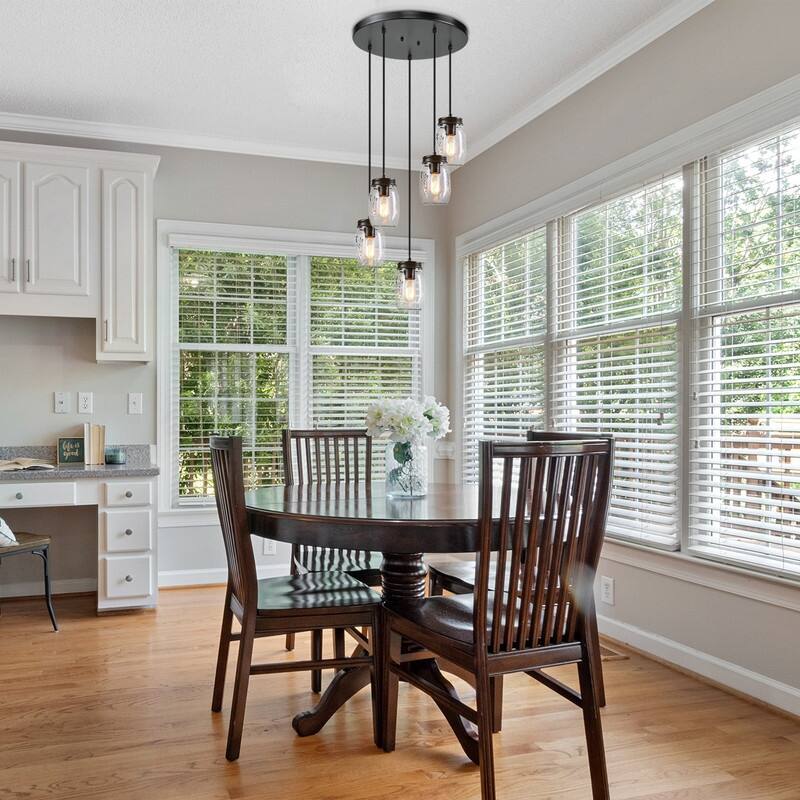 Modern Farmhouse 5-Light Mason Jar Glass Chandelier Pendant Island Lights - D15" x H66"
